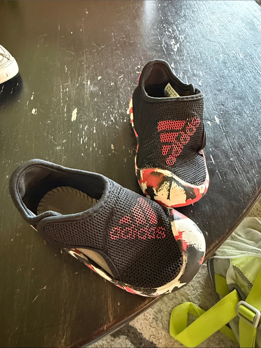 adidas Kids Black Slip-On Sneakers with Red Accent and Multicolor Sole